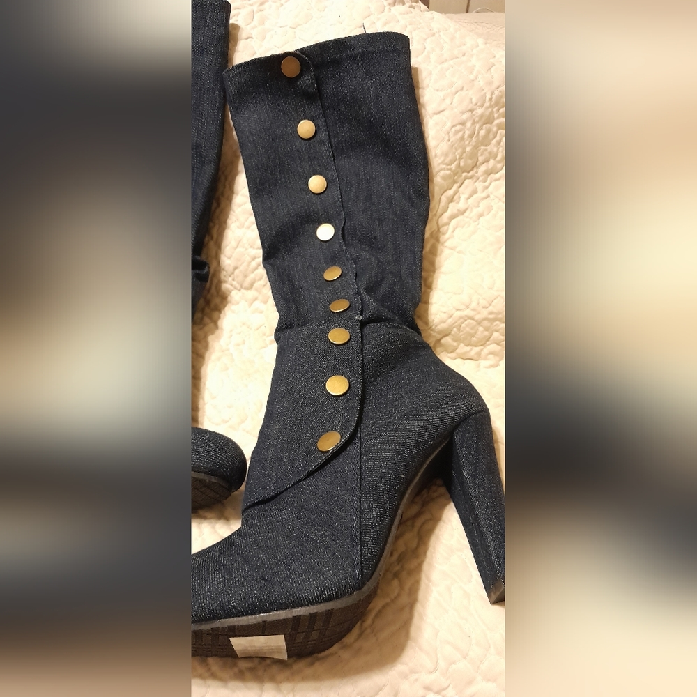 Forever 🧚♀️ Denim Boots Blue high heel 9 - Picture 3 of 11